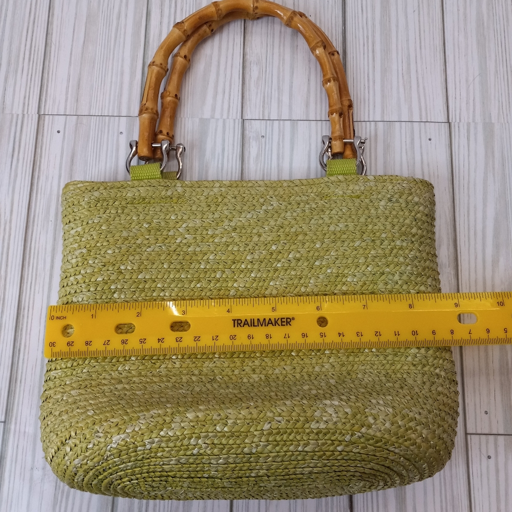 Vintage Y2K Lime Green Straw & Bamboo Handbag - Picture 6 of 8